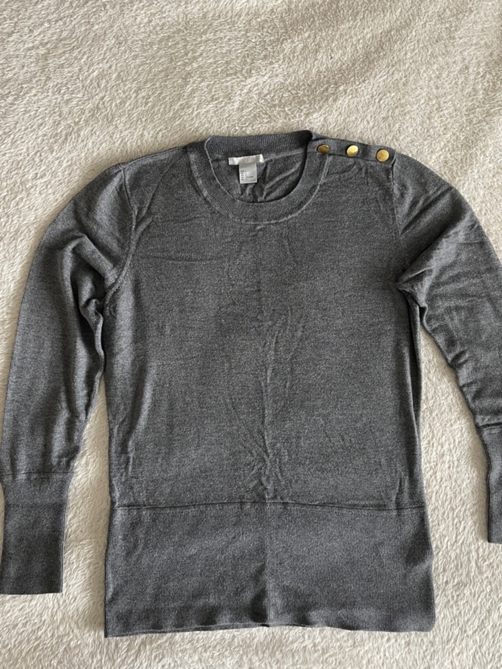 H&M Gray Button-Shoulder Crewneck Sweater
